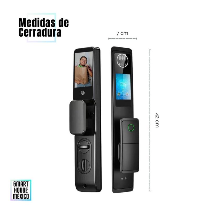 Cerradura Electrónica Inteligente WiFi con Cámara y 7 métodos de apertura. | Reconocimiento Facial, de palma, Huella, Código, Ap