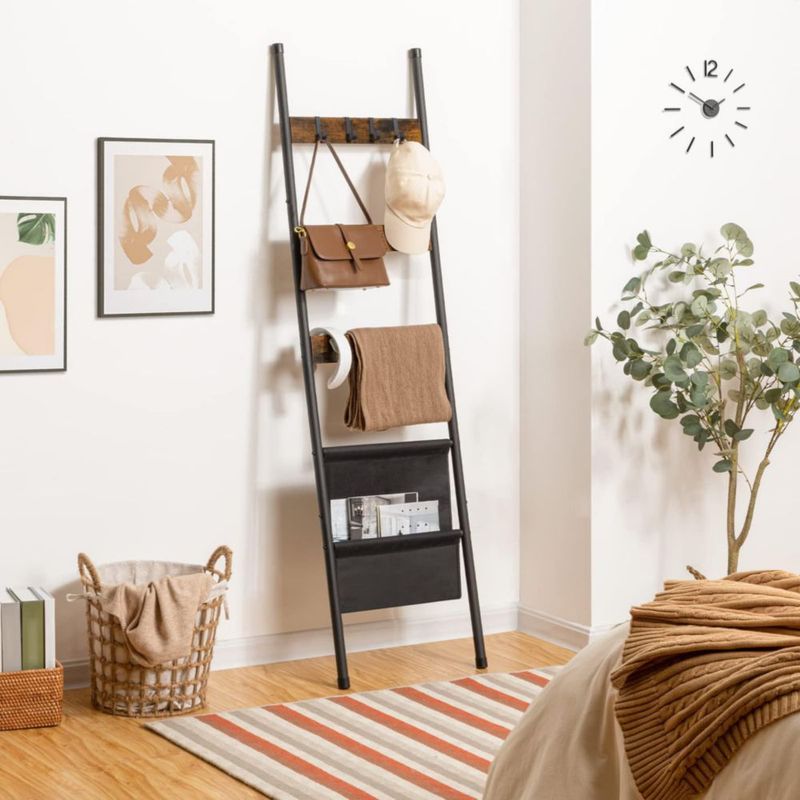 Escalera de Toallas HOOBRO de 5 Niveles 44 cm x 160 cm Marrón Rústico