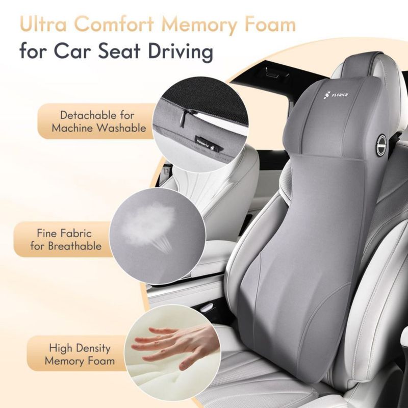 Cojín para Asiento de Auto FLORICH 2 en 1 de Espuma de Memoria Gris