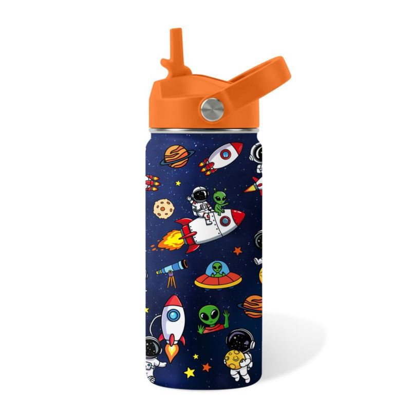 Botella de agua xiiai 480 ml con pajilla – Diseño espacial para niños