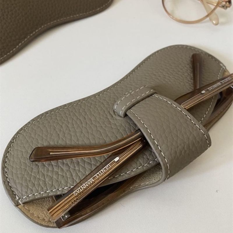 Estuche para gafas YUANYU 17 cm gris de cuero portátil y delgado