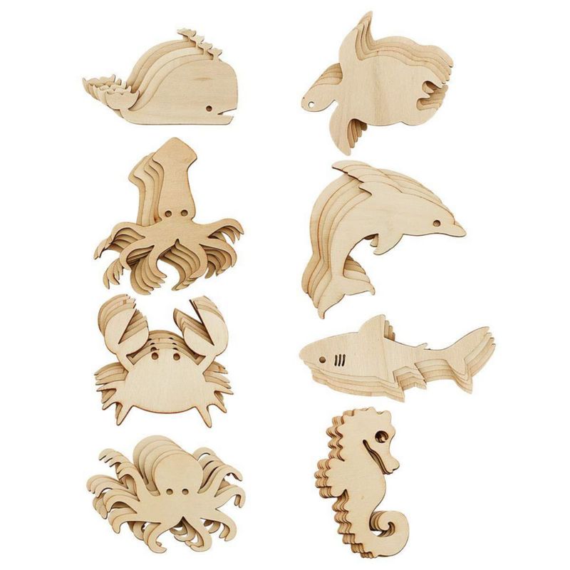 Recortes de madera Newbested 48 unidades – Animales del océano