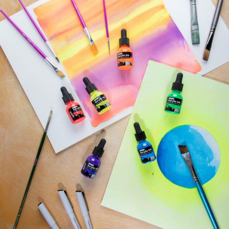 Tinta Acrílica Mont Marte 6 uds x 20 ml Colores Fluorescentes