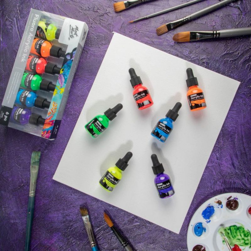 Tinta Acrílica Mont Marte 6 uds x 20 ml Colores Fluorescentes