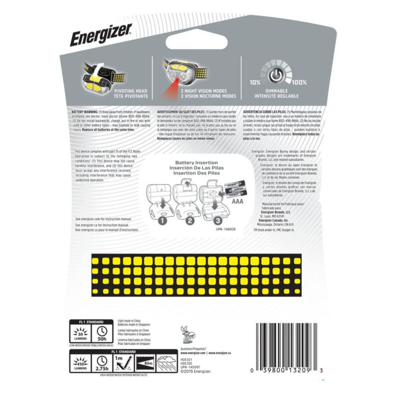 Linterna frontal Energizer Vision LED brillante para acampar resistente al agua