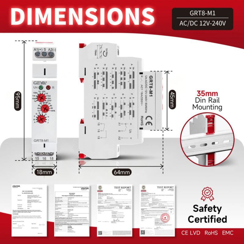 Relé Temporizador GAEYAELE 16A 1SPDT AC/DC 12V-240V