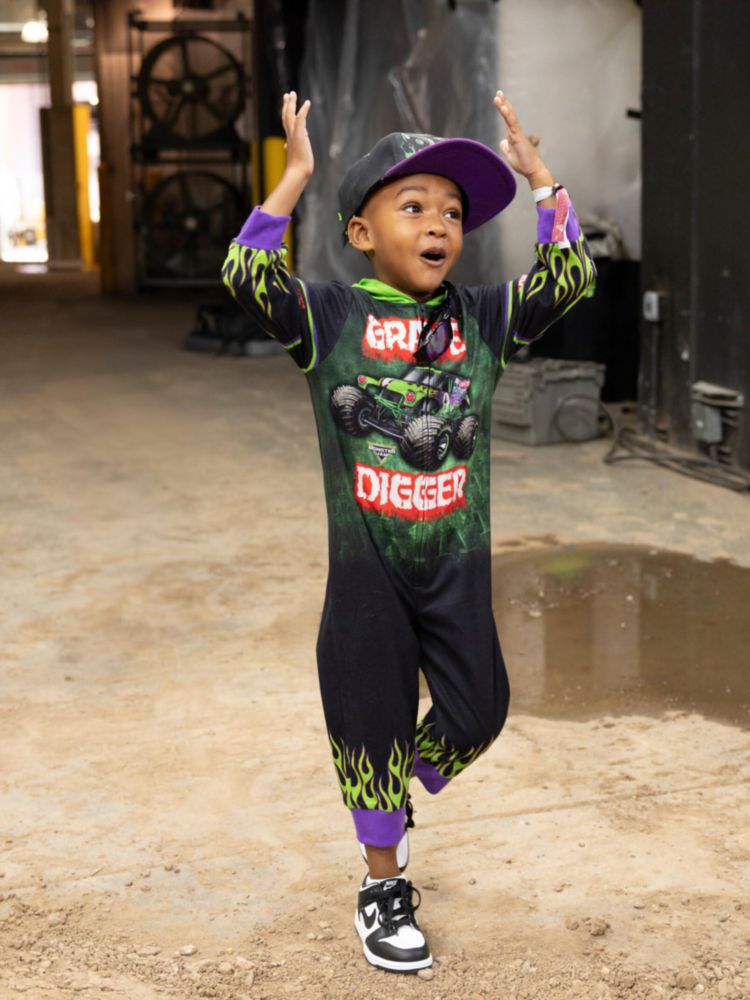 Mono de pijama Monster Jam 4T negro/verde con cremallera