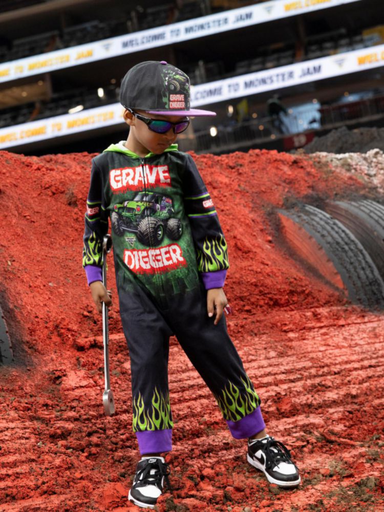 Mono de pijama Monster Jam 4T negro/verde con cremallera
