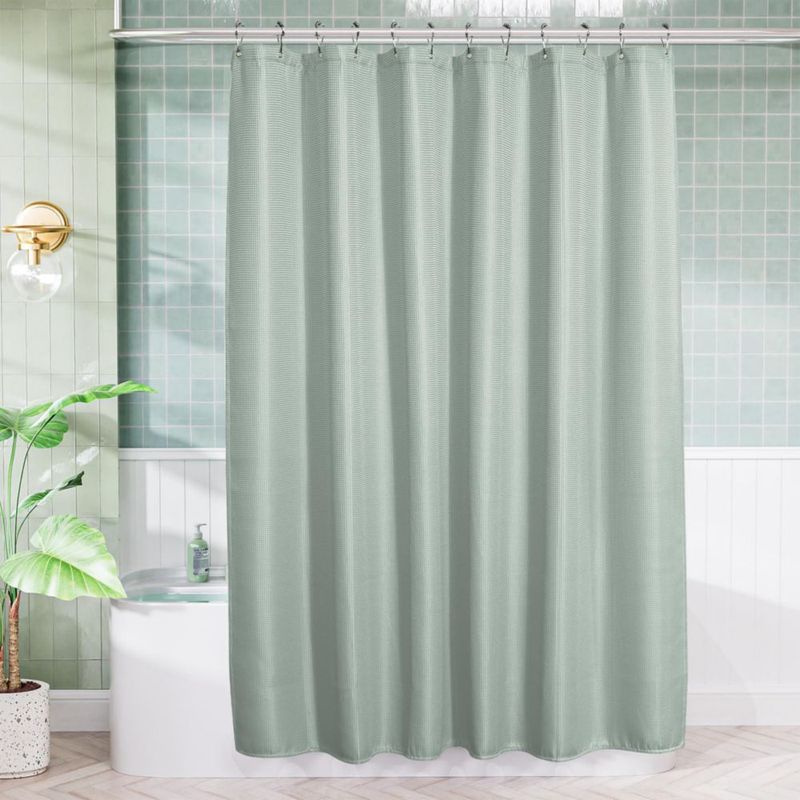 Cortina de Ducha AmazerBath 183 cm Verde Grisáceo con Textura Waffle