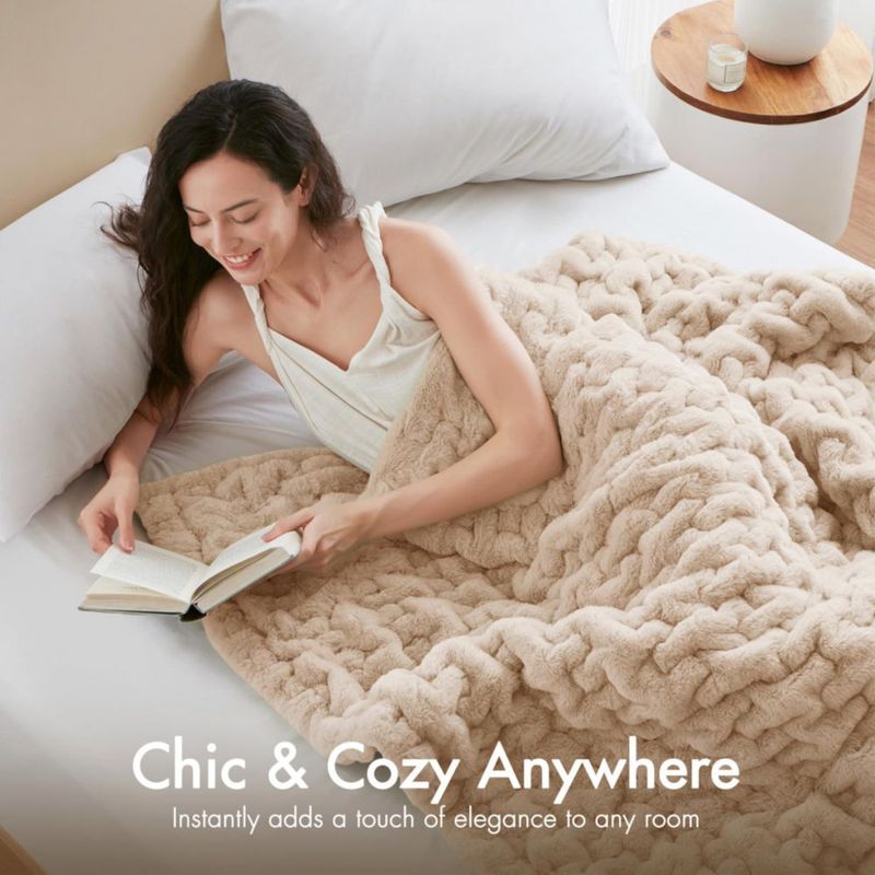 Manta Madison Park 127 cm x 152 cm Beige de Peluche Sintético