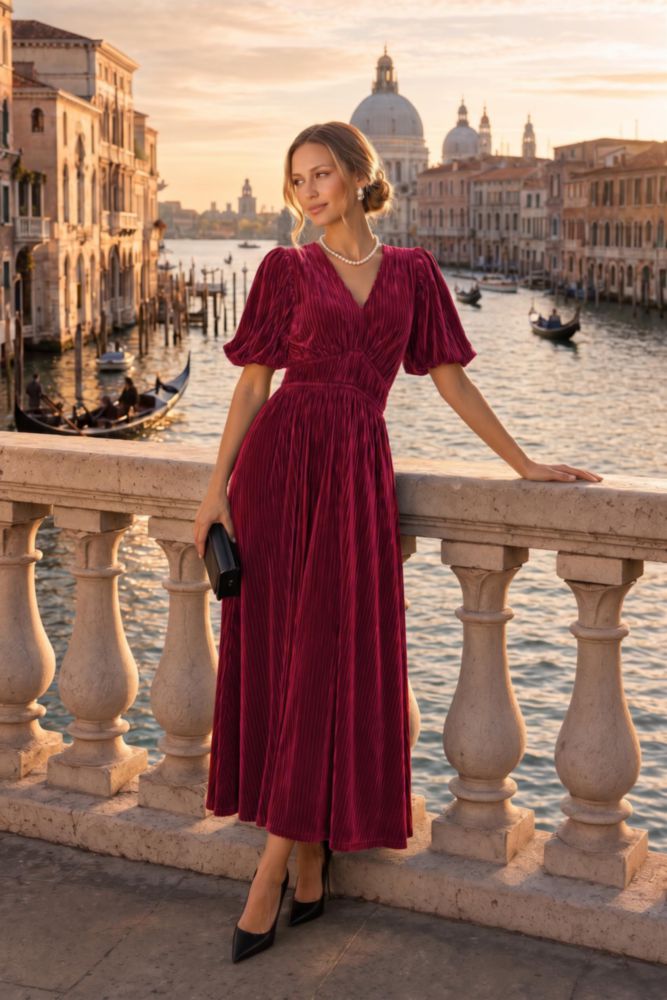 Vestido Maxigerui de Terciopelo Burdeos XL