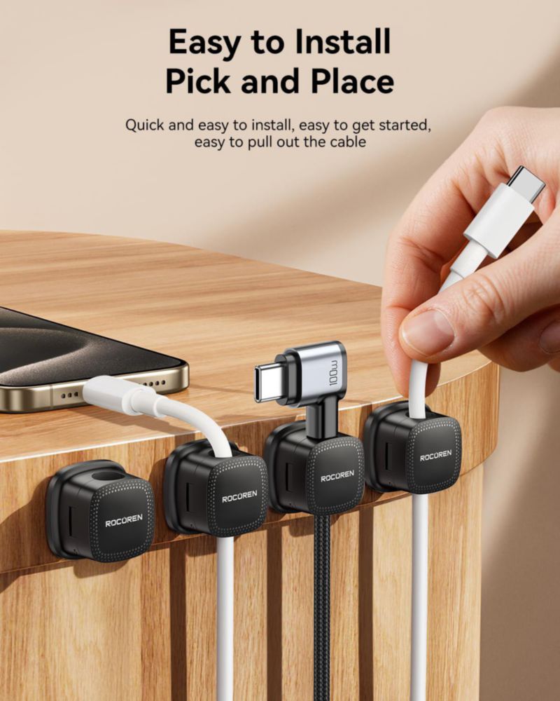 Clips de cable magnéticos Rocoren 6 unidades - negro