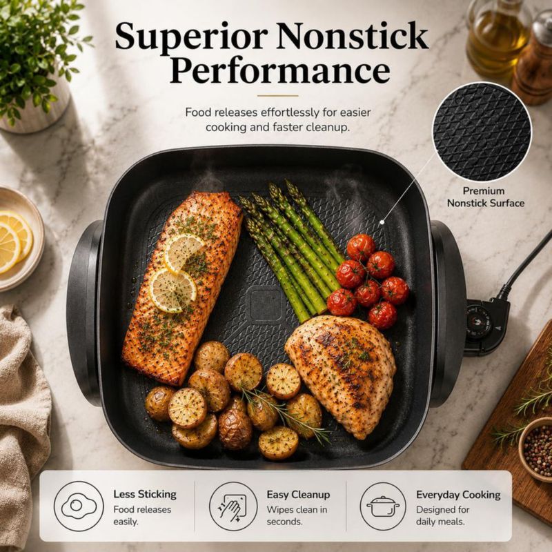 Sartén eléctrica Moss & Stone 30 cm antiadherente con tapa