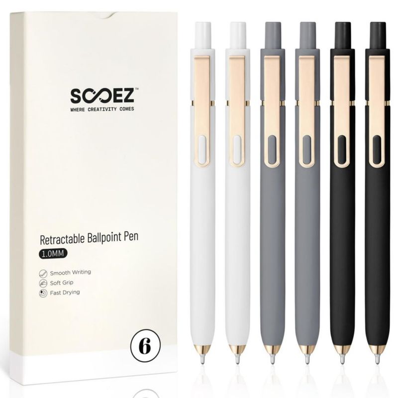 Bolígrafos de bola Sooez 6 unidades 10 mm punta media negro