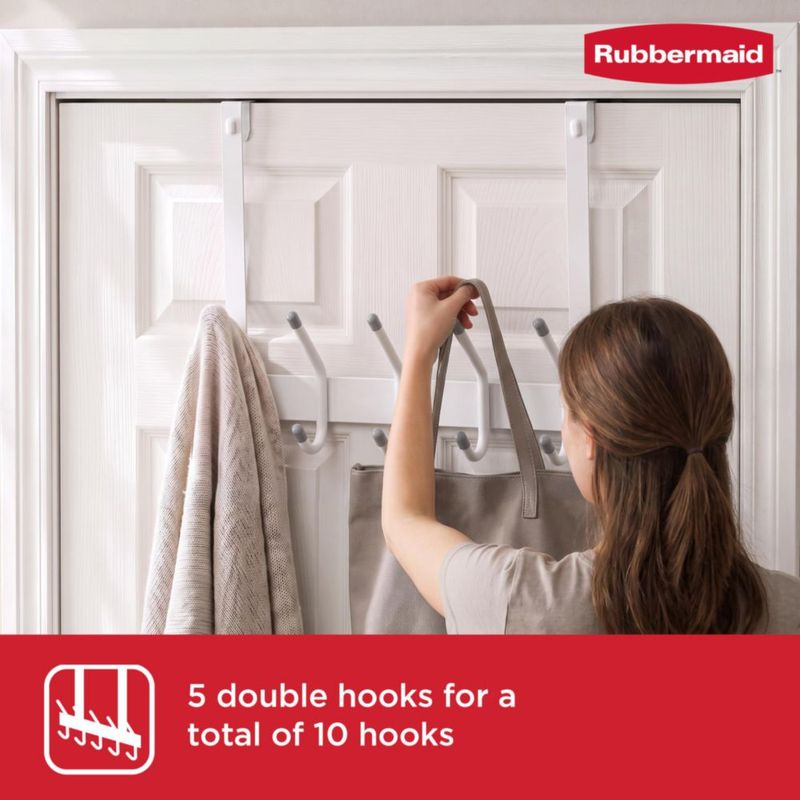 Rubbermaid Gancho de Almacenamiento 5 Ganchos Blanco para Instalar Sobre la Puerta