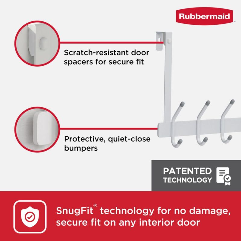 Rubbermaid Gancho de Almacenamiento 5 Ganchos Blanco para Instalar Sobre la Puerta