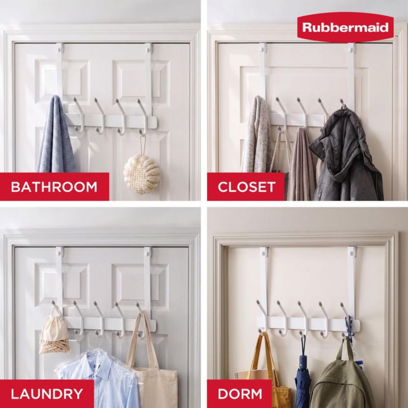 Rubbermaid Gancho de Almacenamiento 5 Ganchos Blanco para Instalar Sobre la Puerta