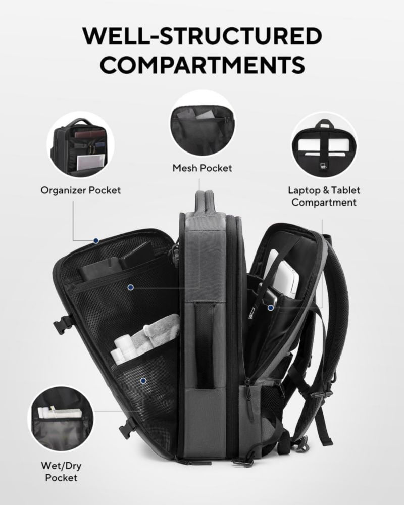 MOCHILA Dinictis 60L Compresión al Vacío Gris Oscuro