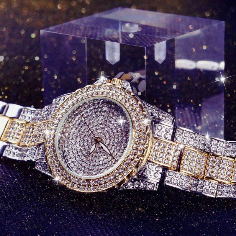 Reloj Smalody 34 cm Diamante Cristal Cuarzo Oro/Plata