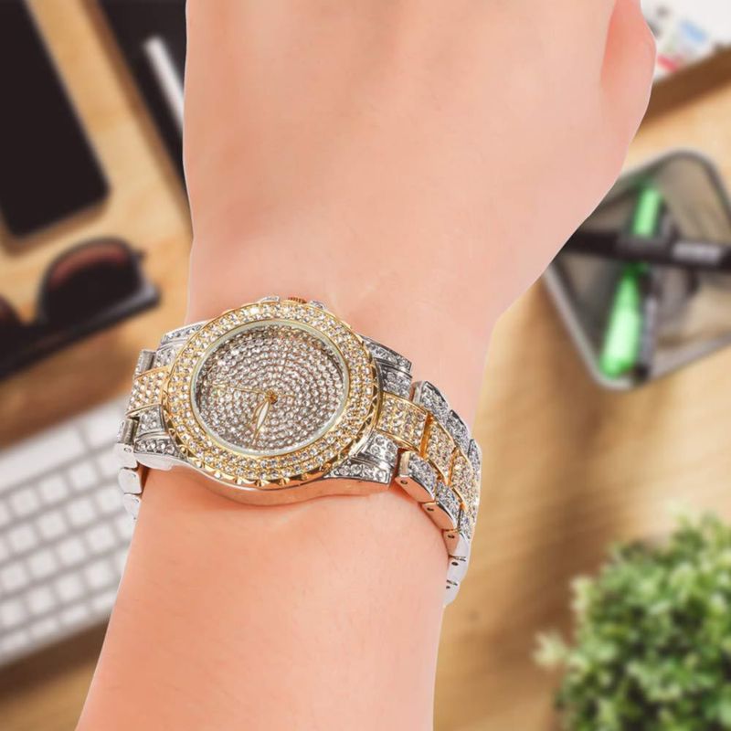 Reloj Smalody 34 cm Diamante Cristal Cuarzo Oro/Plata
