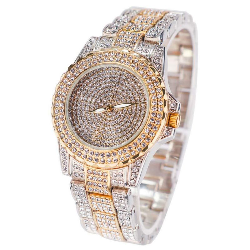 Reloj Smalody 34 cm Diamante Cristal Cuarzo Oro/Plata