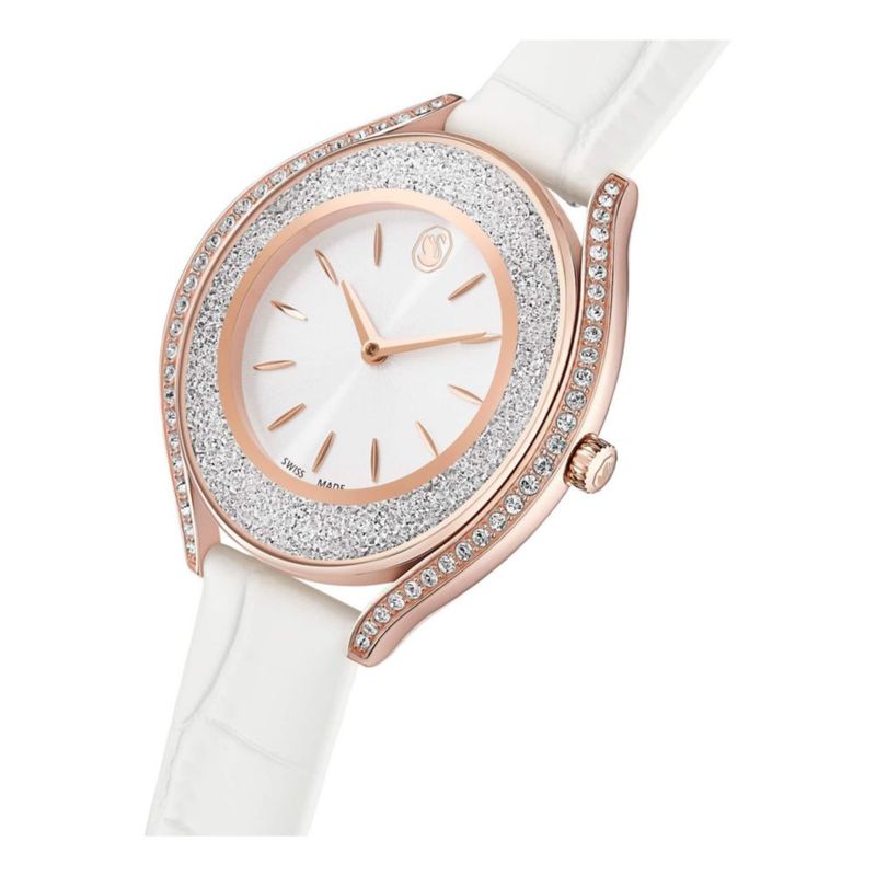 Reloj Swarovski Crystalline Aura Swiss Made con Correa de Cuero