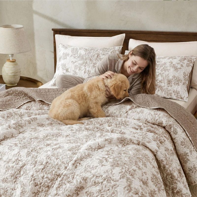 Juego de edredón Wonderful Queen 229 cm gris topo con estampado floral 3 piezas