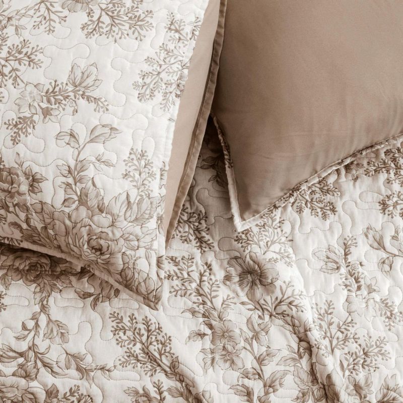 Juego de edredón Wonderful Queen 229 cm gris topo con estampado floral 3 piezas