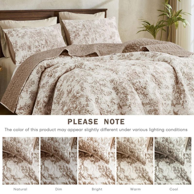 Juego de edredón Wonderful Queen 229 cm gris topo con estampado floral 3 piezas