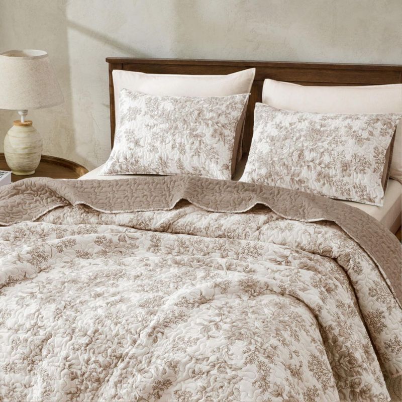Juego de edredón Wonderful Queen 229 cm gris topo con estampado floral 3 piezas