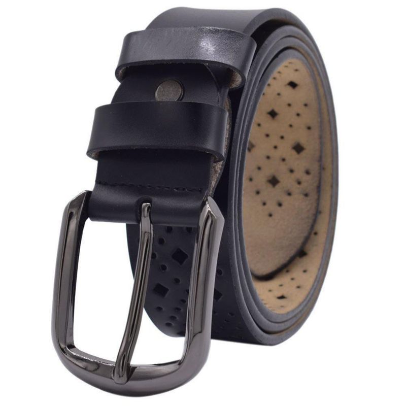 Cinturón de cuero VONSELY 109 cm negro con hebilla de pasador hueca