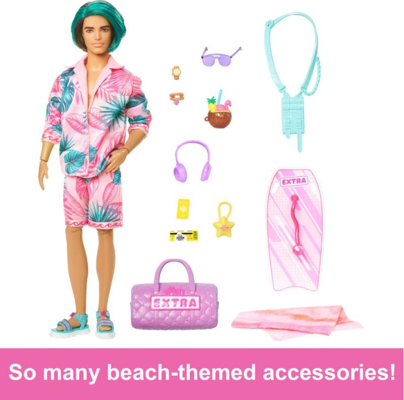 Muñeca moderna Barbie Extra Fly Ken con traje de playa y accesorios