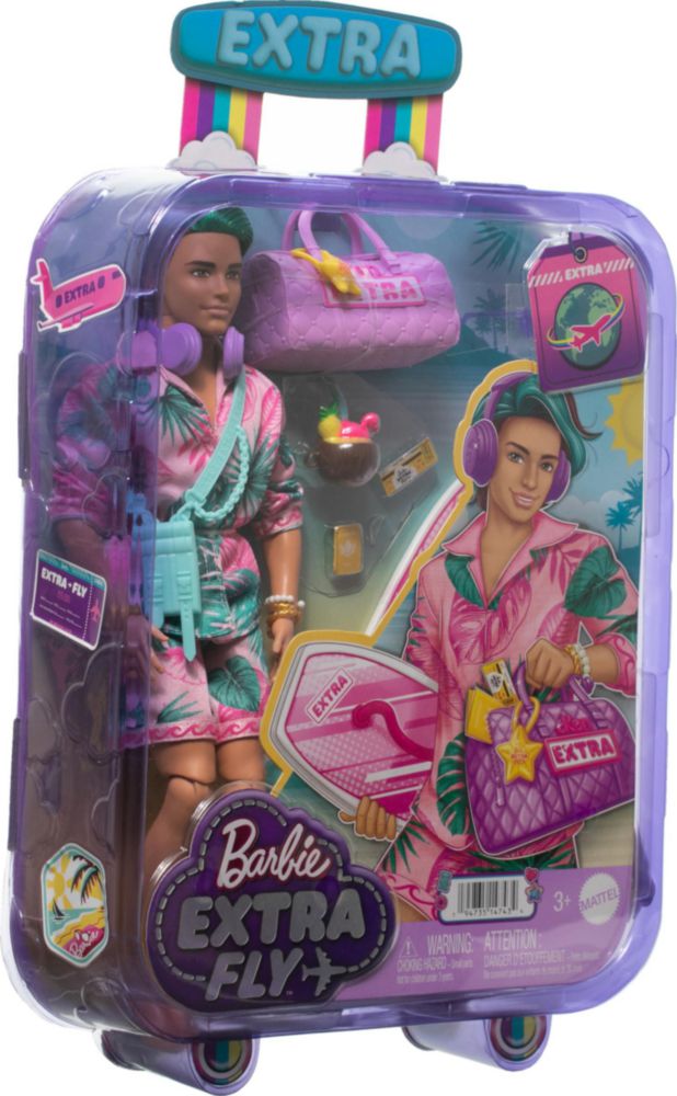Muñeca moderna Barbie Extra Fly Ken con traje de playa y accesorios