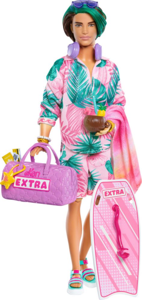 Muñeca moderna Barbie Extra Fly Ken con traje de playa y accesorios