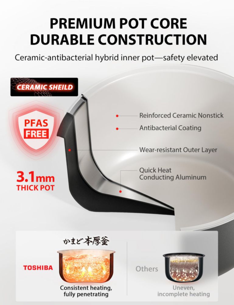 Arrocera TOSHIBA OriginTaste 1.3 L 5.5 tazas sin cocer blanca
