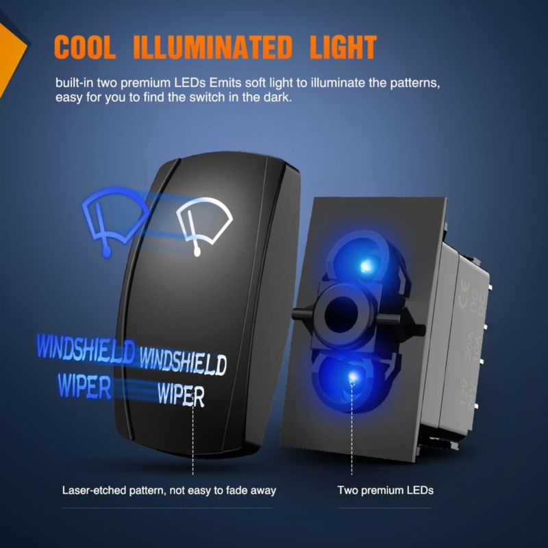 Interruptor rocker Nilight 8 pines 20A/12V 10A/24V LED azul