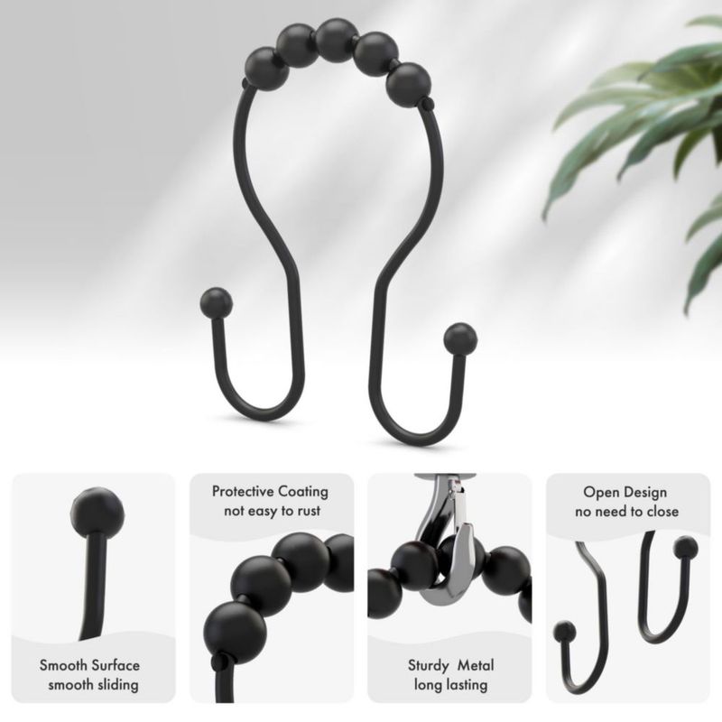 Ganchos para Cortina de Ducha AmazerBath 12 uds Negro Antióxido
