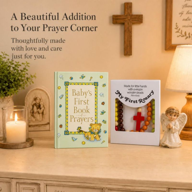 Set de Regalo de Bautismo católico para bebé reviamz: Rosario y Libro de Oraciones