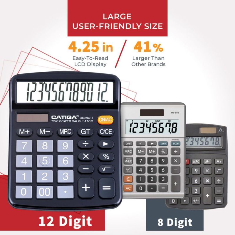 Calculadora CATIGA de 12 dígitos LCD doble alimentación paquete de 2