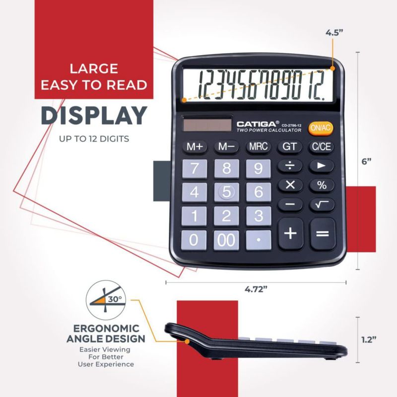 Calculadora CATIGA de 12 dígitos LCD doble alimentación paquete de 2