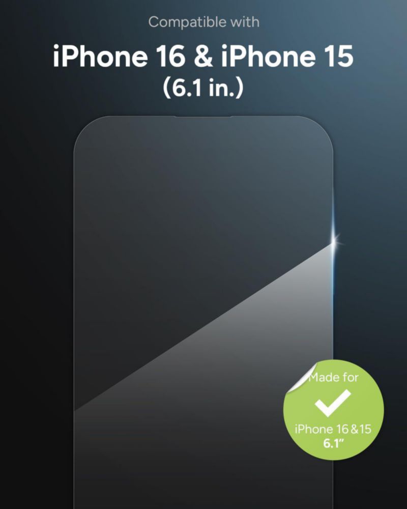 Protector de pantalla ZAGG para iPhone 15/16 – Vidrio 5X más resistente