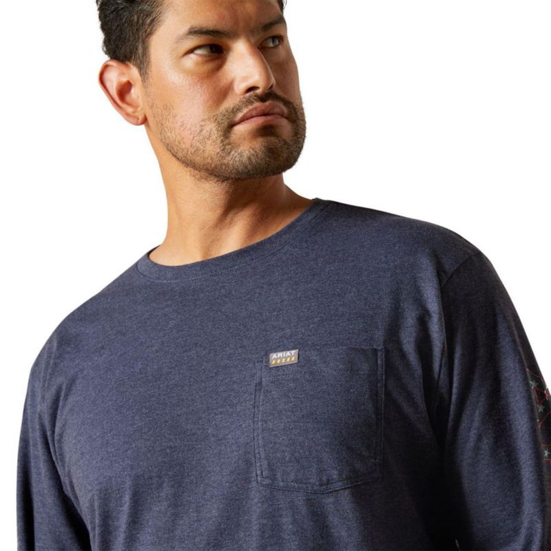 Camiseta ARIAT Rebar de Algodón Azul Marino/EE. UU. Talla Grande