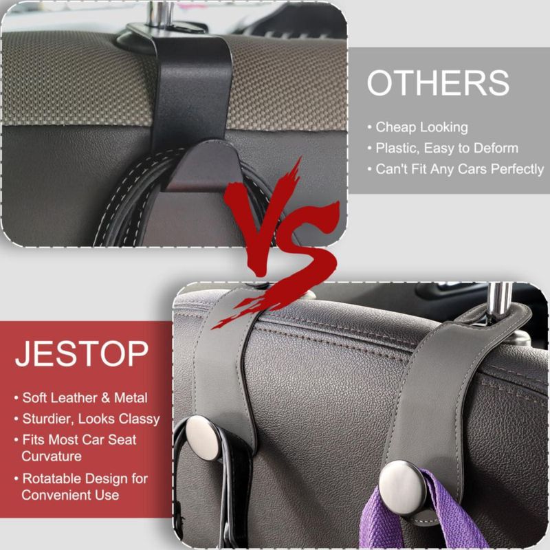 Ganchos para reposacabezas de coche JESTOP 2 unidades en cuero gris