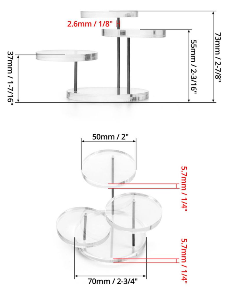 Soporte de exhibición QWORK de 3 niveles transparente paquete de 2 7 cm
