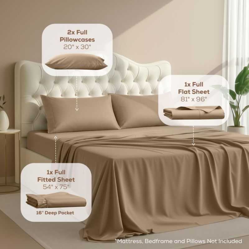 Juego de sábanas Utopia Bedding tamaño completo 4 piezas color arena bolsillo profundo 16 cm