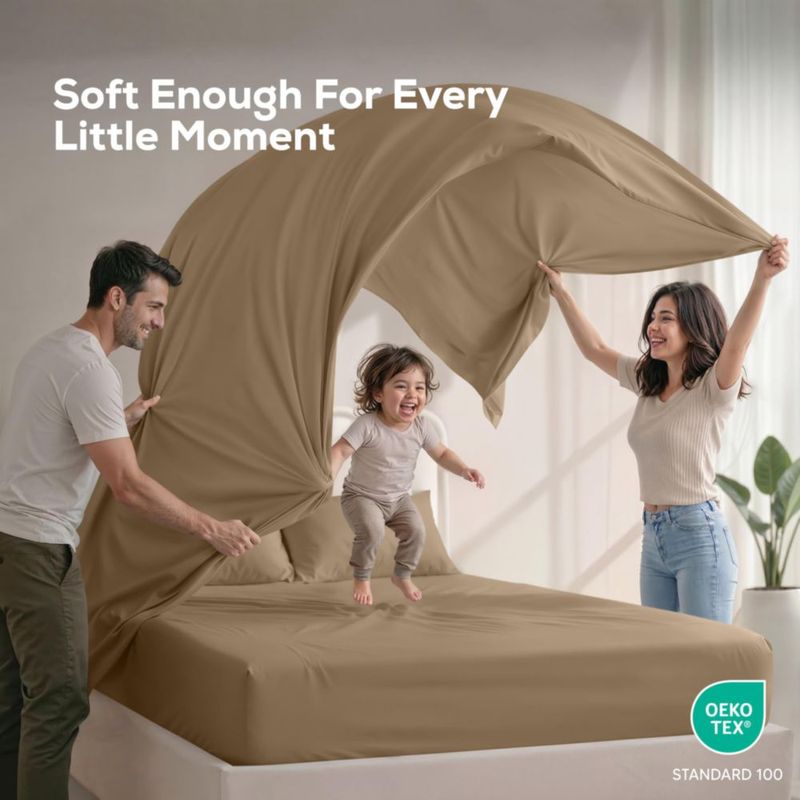 Juego de sábanas Utopia Bedding tamaño completo 4 piezas color arena bolsillo profundo 16 cm