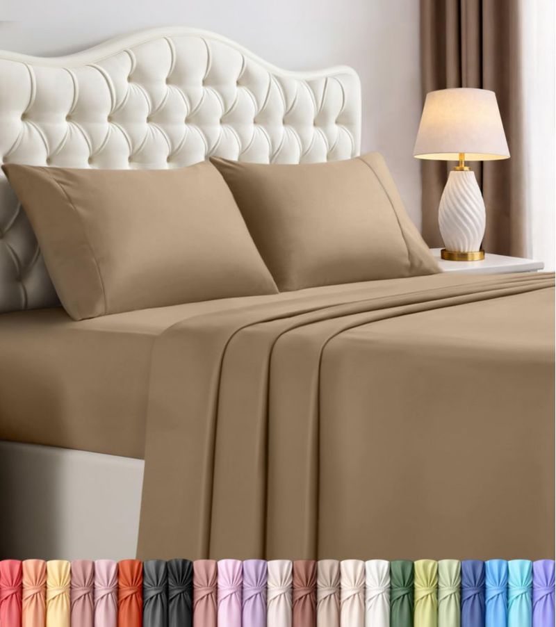 Juego de sábanas Utopia Bedding tamaño completo 4 piezas color arena bolsillo profundo 16 cm