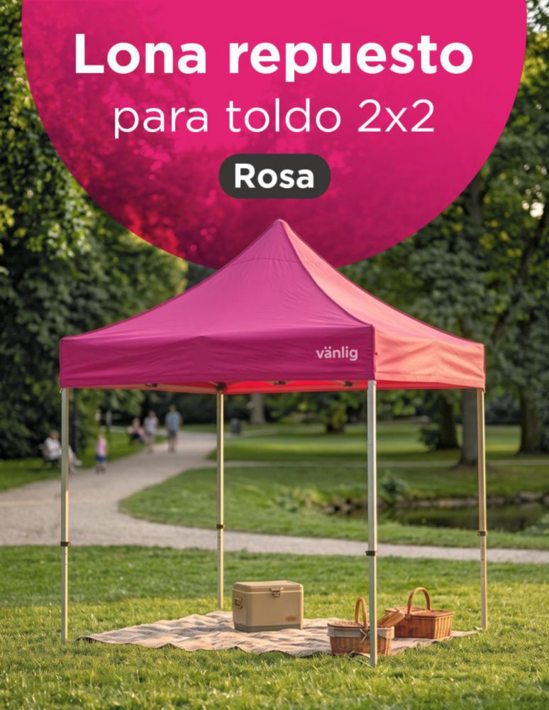 LONA REPUESTO PARA TOLDO 2X2 ROSA DE POLIETILENO DE ALTA DENSIDAD, CUADRUPLE CAPA IMPERMEABLE, PROTECCION UV