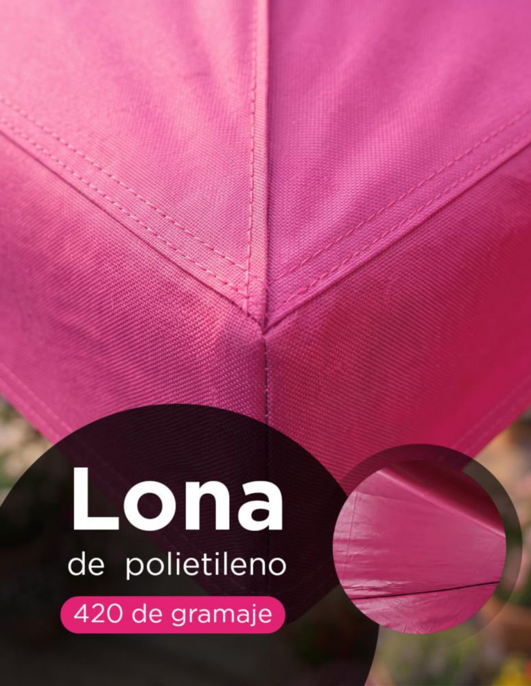 LONA REPUESTO PARA TOLDO 2X2 ROSA DE POLIETILENO DE ALTA DENSIDAD, CUADRUPLE CAPA IMPERMEABLE, PROTECCION UV