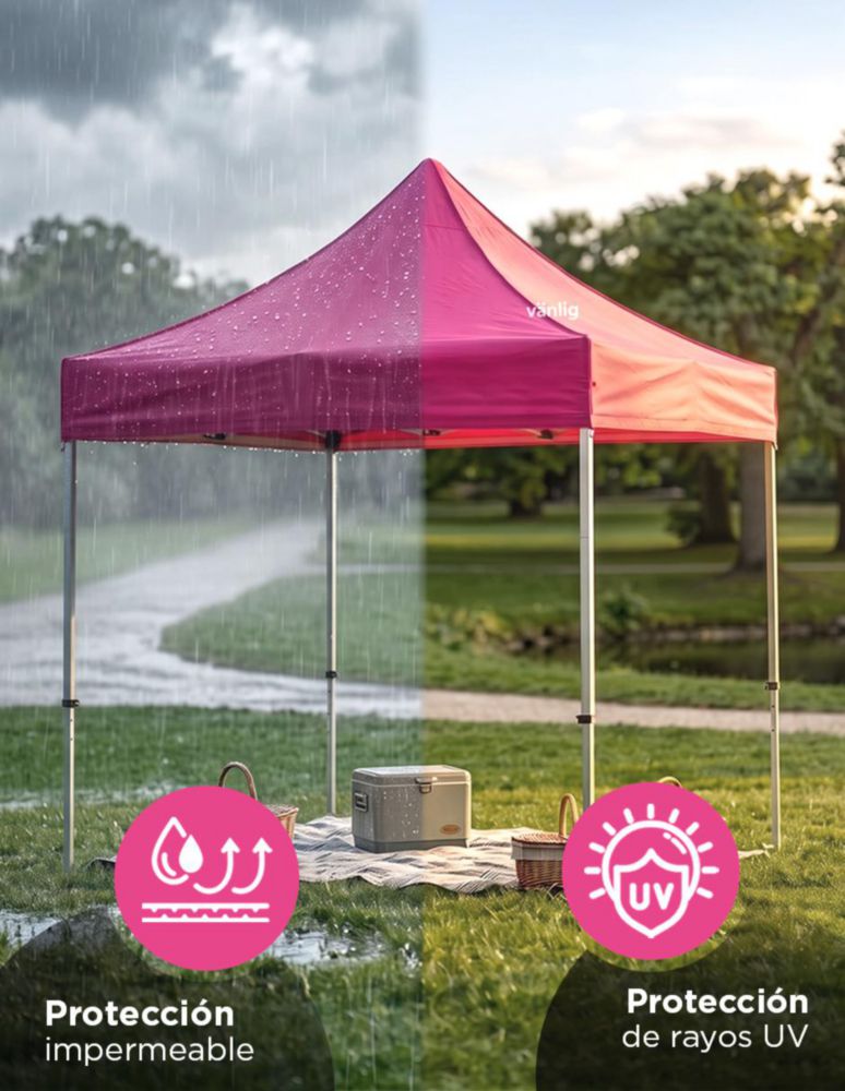LONA REPUESTO PARA TOLDO 2X2 ROSA DE POLIETILENO DE ALTA DENSIDAD, CUADRUPLE CAPA IMPERMEABLE, PROTECCION UV